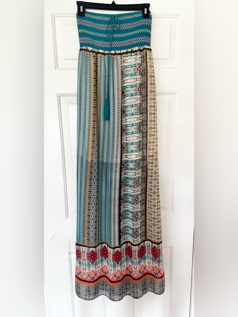 Boho Maxi Dress with Teal Smocked Top